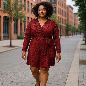 Suzanne Betro | Red Faux Wrap Dress Plus Size 3X